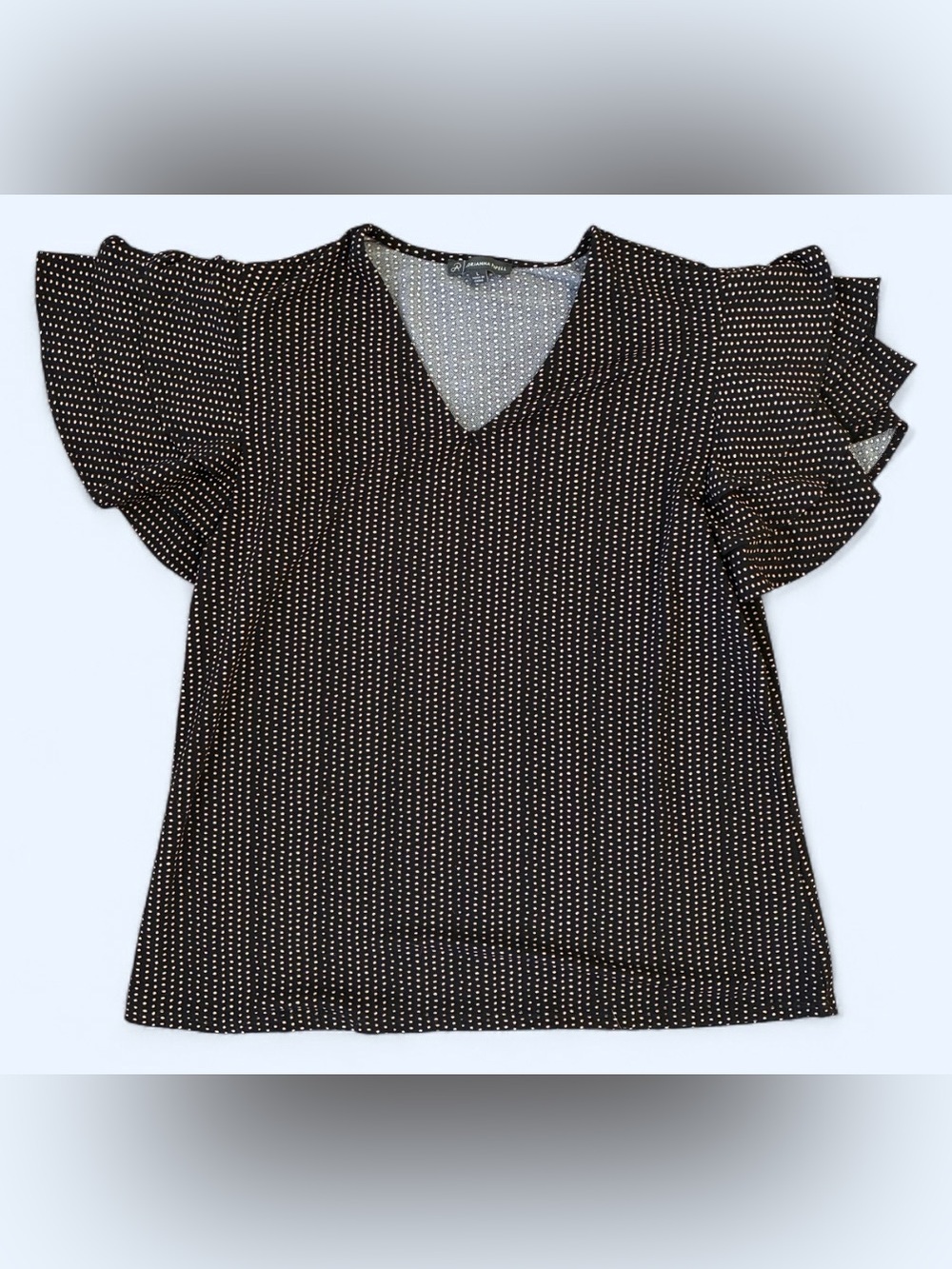 Adriana Papell Ruffle sleeve polka dot blouse V neck